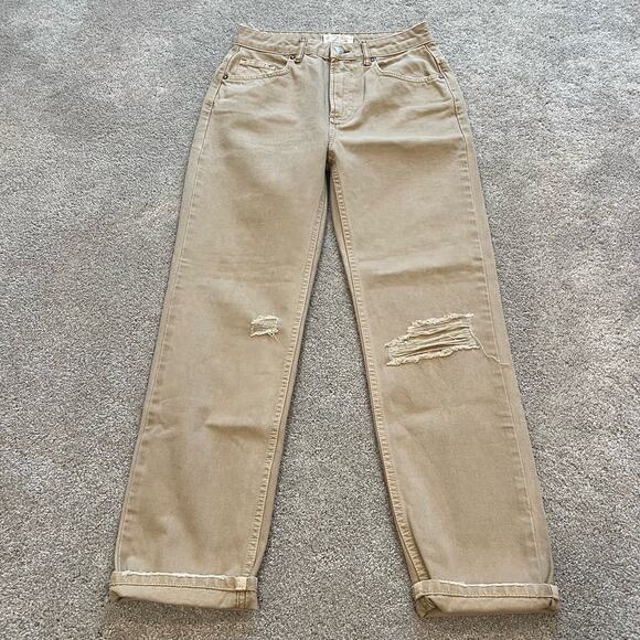 We The Free‎ Women's Tan Denim Jeans Distressed High Waist Straight Leg Size 25 - Picture 6 of 7